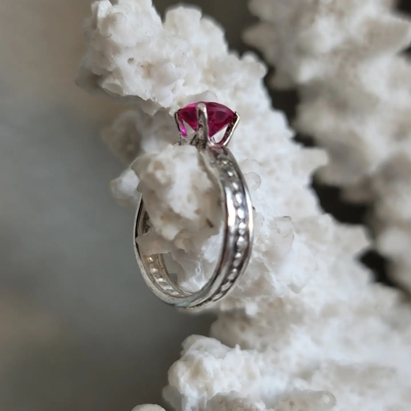 PINK SAPPHIRE CRYSTAL RING HANDMADE IN STERLING SILVER METAL SIZE 6 - Picture 4 of 6